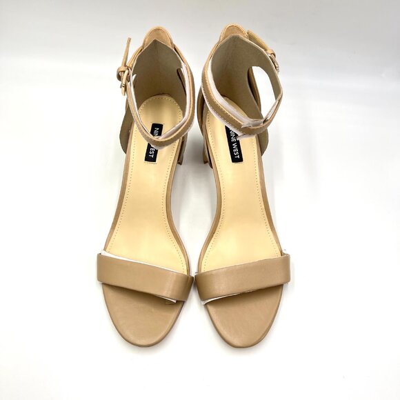 Nine West Womens Size 10 10M Pruce Nude Beige Leather Block Heels Sandals Shoes - Picture 3 of 15